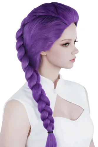 Vista 12 de Peluca negra de doble trenza, pelucas de cosplay de anime para peluca de disfraz de Halloween