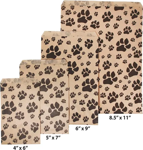 Vista 3 de CuteBox Pawprint - Bolsas de regalo de papel plano de estraza de 100 unidades (5 x 7 pulgadas) para manualidades, recuerdos de fiesta, venta al por