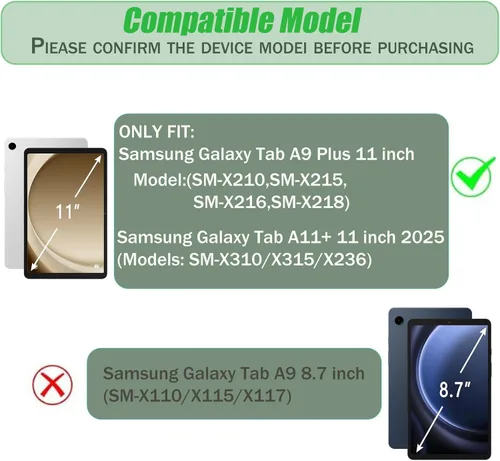 Vista 2 de Funda con teclado para Samsung Galaxy Tab A9+ / A9 Plus de 11 pulgadas - Teclado desmontable con soporte para S Pencil y ratón, retroiluminación