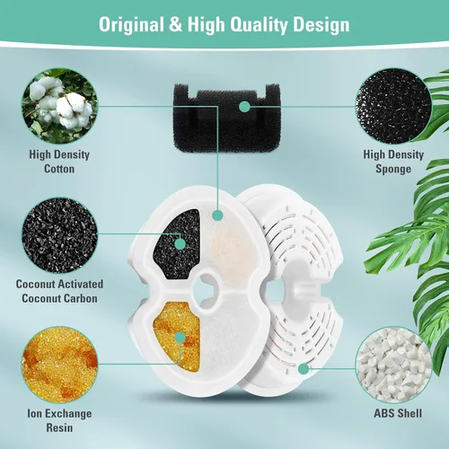 Vista 4 de Paquete de 4 filtros de repuesto y esponjas de bomba para dispensador de agua colorido para gatos de 67 oz/2 litros con luz LED, filtro de fuente
