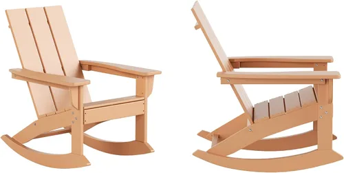 Vista 35 de HDPE Laguna Silla mecedora Adirondack de polietileno para exteriores (juego de 2), color negro