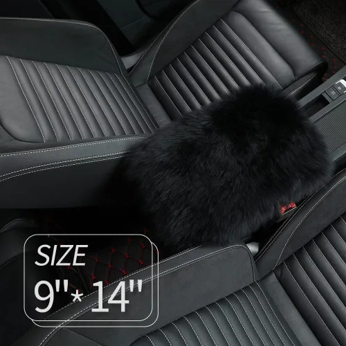 Vista 2 de IRIWOOL - Funda de reposabrazos de piel de oveja, cubierta de reposabrazos de auto, cojín suave de consola para coche, cubierta de consola central