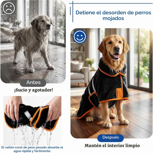 Vista 2 de Bienbee Albornoz para perro, súper absorbente para perros pequeños a Negro