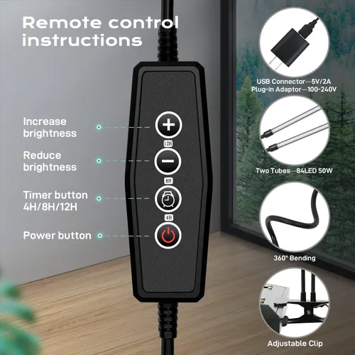 Vista 3 de iPower Luz LED de crecimiento con espectro completo para plantas de interior, cuello de cisne ajustable, 5 niveles regulables, 3 modos de Blanco