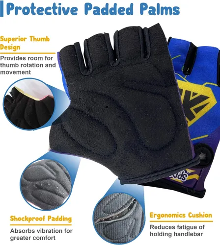Vista 3 de Guantes de bicicleta para niños equilibrados, bicicleta de montaña, ciclismo I, transpirables, sin dedos, guantes de ciclismo con cojines extra