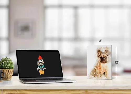 Vista 2 de Lienzo con estampado de bulldog francés, pintura de acuarela con fondo blanco, arte de pared de animales, decoración del hogar, listo para colgar