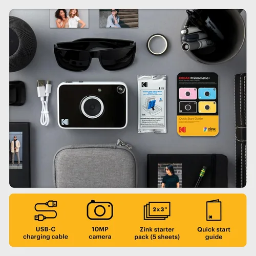 Vista 3 de KODAK Printomatic+ - Paquete de inicio de cámara digital de impresión instantánea + Estuche de transporte + Papel fotográfico adhesivo Zink de 20