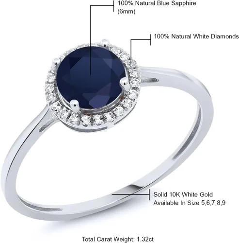 Vista 40 de Gem Stone King Anillo de compromiso de boda de oro blanco de 10 quilates con piedra natal y halo de diamantes Redondo de 0.236 in Anillo de oro