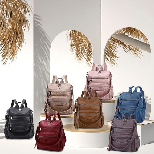 Vista 35 de Bolsos mochila monedero de piel sintética para mujer, bolsas con zíper, mochilas de hombro casuales
