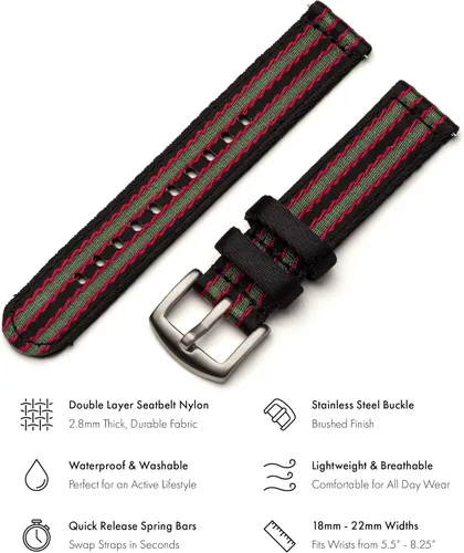 Vista 2 de Benchmark Basics Correa de reloj de liberación rápida, correa de reloj de nailon impermeable de alta calidad para hombres y mujeres, compatible