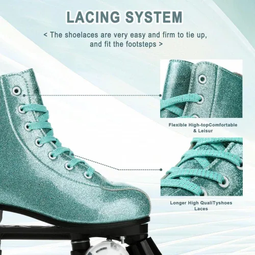 Vista 2 de XUDREZ Patines de ruedas para mujeres, patines de alta calidad holográficos de cuero de poliuretano, patines brillantes de doble fila de cuatro