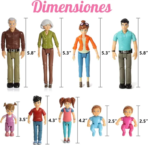 Vista 8 de Beverly Hills Sweet Li'l Family - Juego de 9 figuras flexibles para casa de muñecas: abuelo, abuela, mamá, papá, hermana, hermano, niño pequeño