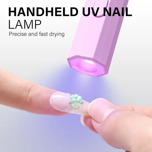 Vista 7 de AILLSA Mini luz UV para uñas, lámpara LED de mano para uñas, pequeña lámpara de uñas de gel, portátil, de secado rápido, inalámbrica para regalo