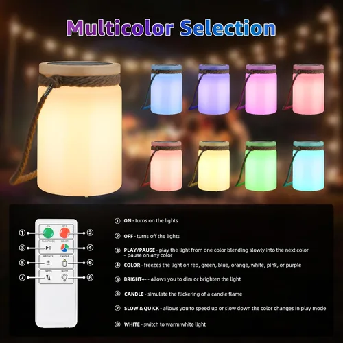 Vista 3 de uuffoo Paquete de 2 lámparas solares de mesa, impermeables, LED, inalámbricas, IP44 RGB y blanco cálido, regulables, para patio, camping
