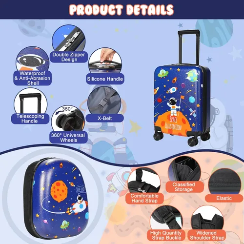 Vista 2 de Weewooday Maleta y mochila para niños de 18 pulgadas con rueda giratoria, estuche rígido de viaje de 13 pulgadas, mochila para niña, juego