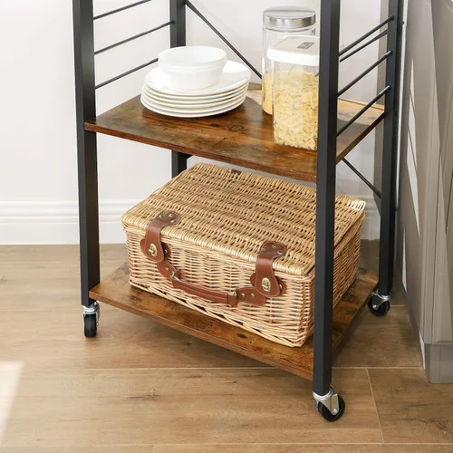 Vista 7 de VASAGLE Estante de cocina con ruedas, carrito de servicio de 23.6 pulgadas con 3 estantes, carrito de cocina, estante para microondas, para mini
