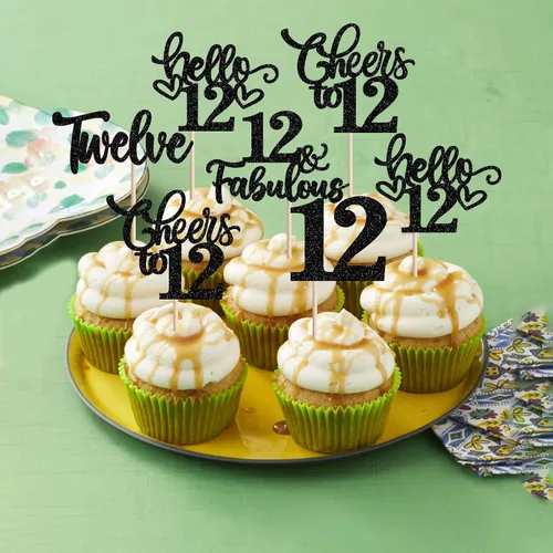 Vista 4 de 30 piezas de adornos para cupcakes de 12 cumpleaños feliz, brillantes doce, hola 12, felicitaciones a 12 años, adornos para cupcakes, 12
