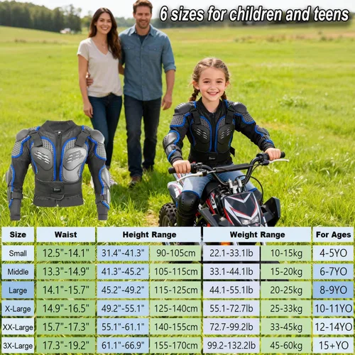 Vista 2 de Reomoto Chaqueta de motocicleta para niños, equipo de motocross, chaqueta de armadura de cuerpo completo para ciclismo, MTB, ATV, patinaje, esquí