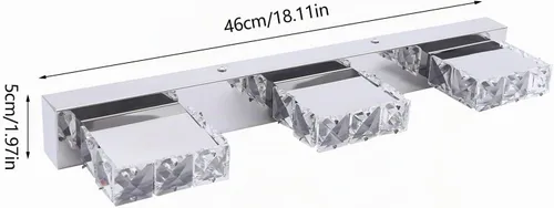 Vista 6 de Lámpara de tocador de cristal de 18.1 pulgadas, 3 luces, accesorios de iluminación de baño, lámpara de pared LED cromada moderna sobre espejo para 3