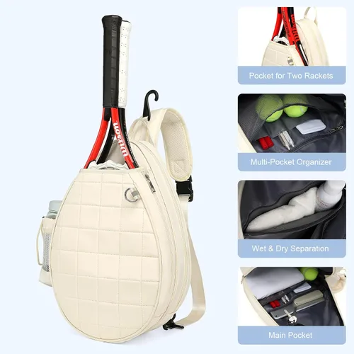 Vista 2 de KAVIGOR Bolsa cruzada de tenis profesional: bolsa de pickleball acolchada impermeable con 2 raquetas con compartimento húmedo/seco Diseño unisex