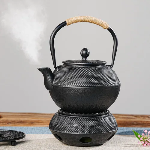 Vista 4 de Tetera japonesa de hierro fundido Sungmor - Tetera tradicional Tetsubin con infusor de acero inoxidable, tetera de hojas sueltas que retiene