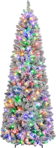 Vista 10 de Hykolity - Árbol de Navidad delgado preiluminado de 6 pies con 200 luces LED blancas cálidas 586 Branch Tips with Pine Needles, Hinged Design and