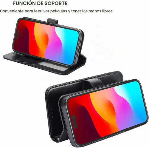 Vista 6 de Funda tipo cartera desmontable Bocasal para iPhone 15 Pro Max con bloqueo RFID, ranuras para tarjetas, soporte magnético, cuero PU premium, atril