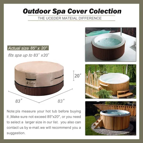 Vista 2 de Cubierta redonda para bañera de hidromasaje, impermeable al aire libre (83 x 20 pulgadas), protector de poliéster 600D resistente para bañera