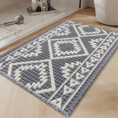 Vista 15 de PADOOR -Tapete de baño de punto gofre, súper absorbente, lavable a máquina, antideslizante, con borlas, tapete de baño suave para lavandería, Marrón