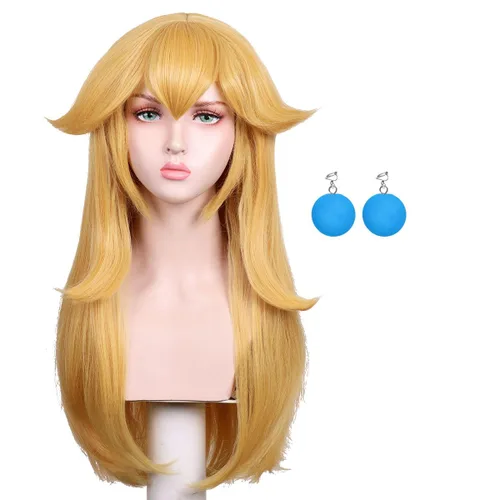 Vista 5 de FantaLook Peluca larga rubia con aretes para mujer, disfraz de Halloween