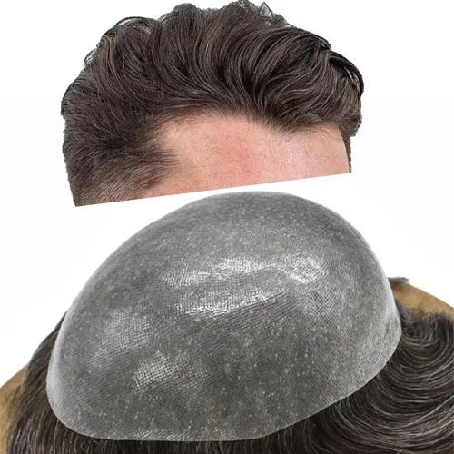 Vista 46 de PU Toupee para hombres pieza de pelo real sistema de reemplazo de cabello humano para hombres Toupee pieza de pelo para hombres piel polivinílica