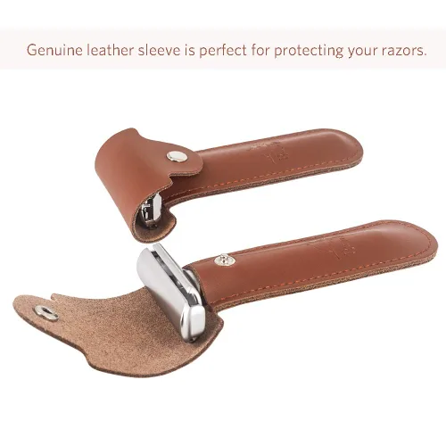 Vista 6 de River Lake RZ700 - Maquinilla de afeitar de seguridad clásica ajustable con mango largo (Razor con funda protectora y soporte)