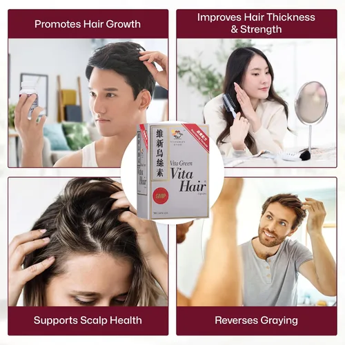 Vista 3 de Vita Green Suplemento para el crecimiento del cabello – Soporte herbario para adelgazamiento y canoso – Simula naturalmente los folículos