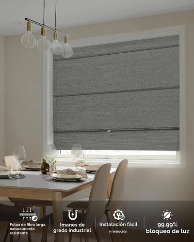 Vista 2 de GoDear Design Persianas Romanas Magnéticas 99.99% Oscuras para Ventanas, Persianas Tejidas Sin Cable para Dormitorio y Sala de Estar, Sin Taladro