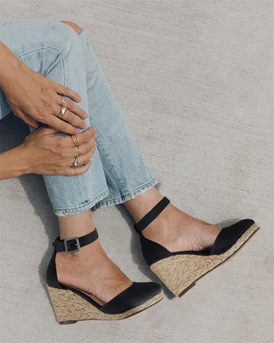 Vista 6 de Alpargatas de punta cerrada para mujer, zapatos de plataforma con tacón y correa de tobillo y hebilla