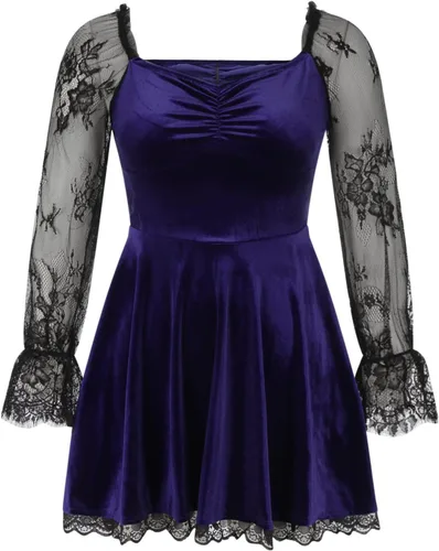 Vista 5 de Vestido gótico de Lolita punk para mujer, de terciopelo, manga larga, estilo grunge, vintage, drapeado, entallado, cóctel, club, fiesta, punk