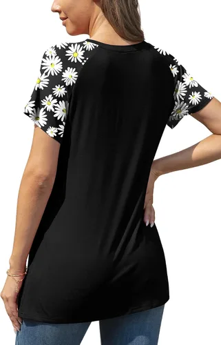 Vista 3 de AYIFU Camiseta de rayón de manga raglán de ajuste holgado para mujer, estilo casual, para verano, túnica de moda