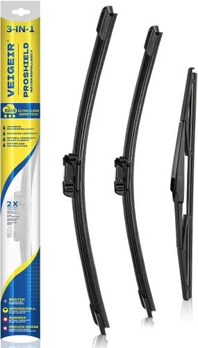 Vista 29 de Paquete de 3 plumas limpiaparabrisas delanteros y traseros para automóviles, calidad original de fábrica, 20 pulgadas, 20 pulgadas, 12 pulgadas
