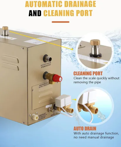 Vista 3 de CGOLDENWALL Generador de Vapor Comercial Autodrenante de 5KW Sistema de Ducha Generador de Baño de Vapor Doméstico Spa de 30 min a 12 Horas