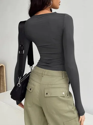 Vista 3 de AUTOMET Camisas de manga larga de 3 piezas para mujer, básicas, para salir, otoño, moda, ropa interior, ajustada, Y2K