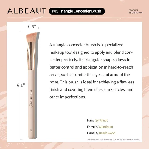 Vista 5 de Albeaut Brocha Correctora en Ángulo para Debajo de los Ojos para Corrector Líquido Crema en Polvo Iluminador Triangular Pequeña Contorno de Nariz