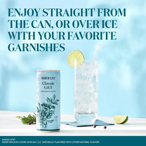 Vista 6 de Naked Life Bebidas sin alcohol, Classic G&T - Licores sin alcohol bajos en calorías con cero azúcar - Latas de 8.4 onzas líquidas, paquete de 4