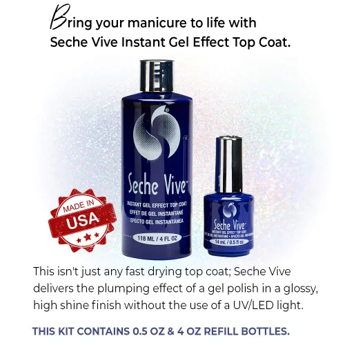 Vista 4 de Seche Vive - Kit profesional, capa superior de efecto gel instantáneo para esmalte de uñas, repuesto de 4 onzas y 0.5 onzas
