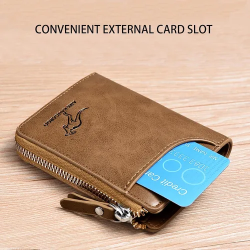 Vista 6 de Nucery Billeteras con cremallera para hombre, con bloqueo RFID, de gran capacidad, carteras de cuero con 15 tarjeteros de crédito, Marrón, Moda