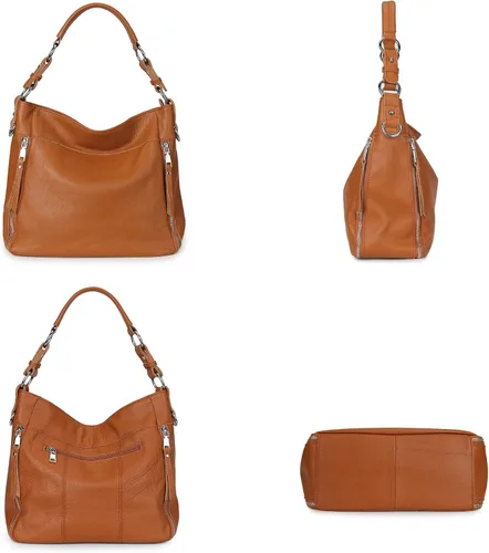 Vista 3 de YALUXE Bolso de hombro de cuero genuino para mujer, con asa superior