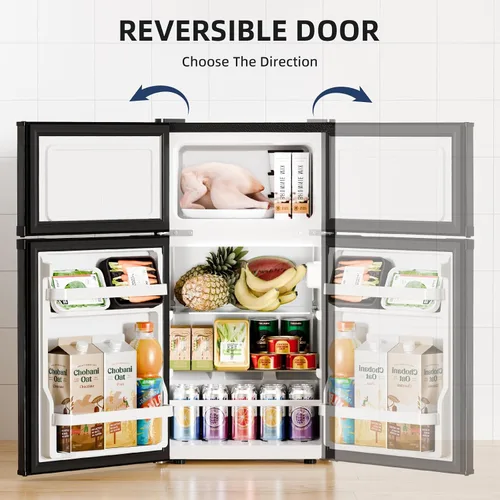 Vista 6 de Antarctic Star Mini refrigerador con congelador, refrigerador compacto de doble puerta, termostato ajustable, refrigerador pequeño para dormitorio