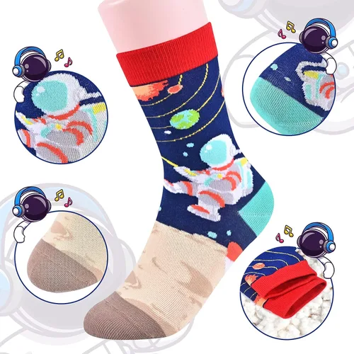Vista 3 de Dsia Zamur Calcetines altos para niños y niñas, paquete de 4 a 6 unidades + caja de regalo, novedosos calcetines de pantorrilla coloridos para niños