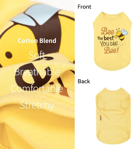Vista 3 de Camisa para perro Fitwarm Bee The Best You Can, ropa de verano para perros pequeños niño y niña, divertido atuendo para mascotas, amarillo, marrón