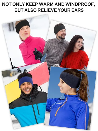 Vista 4 de WILLBOND 4 diademas elásticas para el invierno (negro, azul marino, azul brillante, gris oscuro, patrones clásicos)