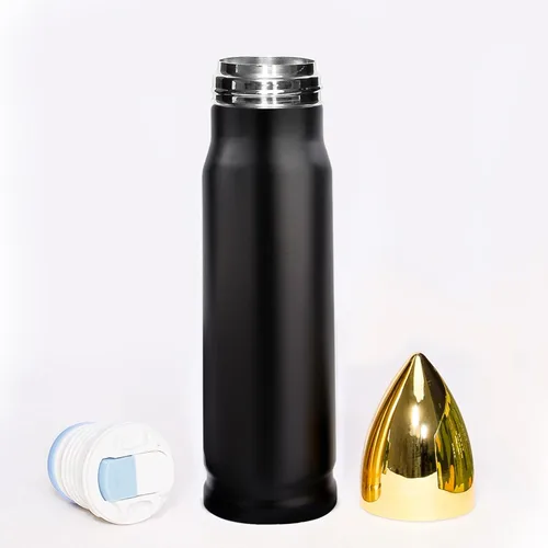 Vista 2 de Botella de agua con forma de bala de acero inoxidable 304, 17 onzas, 16.9 fl oz, doble pared aislada al vacío, taza de café aislada al vacío